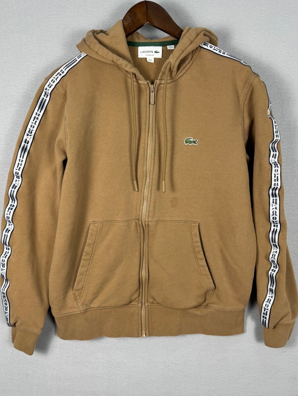 Lacoste Men's Large Classic Fit Zip Hoodie Tan